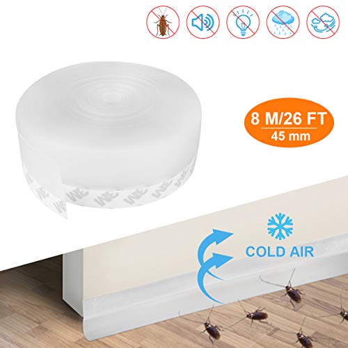 Silicone Door Seal Strip, Weather Stripping Self Adhesive for Door or Window, Slim Insect Proof Door Strip Bottom Gap Sealing, Transparent 8M/26 Feet Long(45 mm)