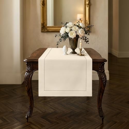Signature Linen™ by D'Moksha, 100% Pure Linen Ivory Table Runner 14 x 36 in