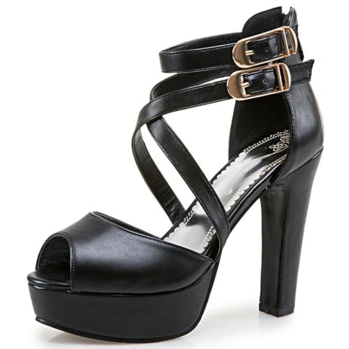 DINTAHA Crisscross Strappy Peep Toe Platform Sandals Chunky High Heel Peep Toe Pumps Goth Shoes