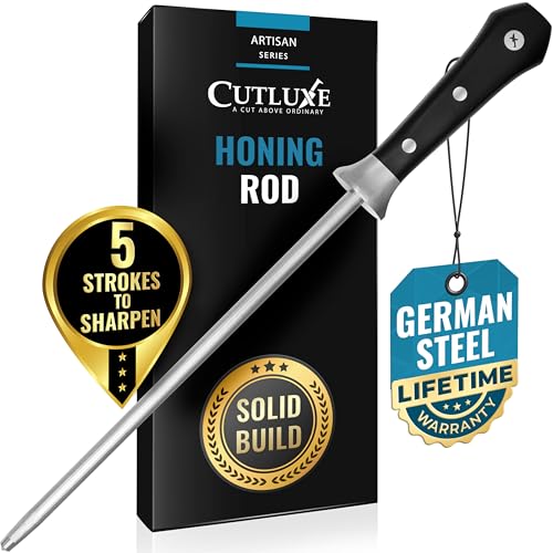 Cutluxe Honing Rod, Knife Sharpener Rod – 10' Honing Steel – Ergonomic Handle Design – Artisan Series