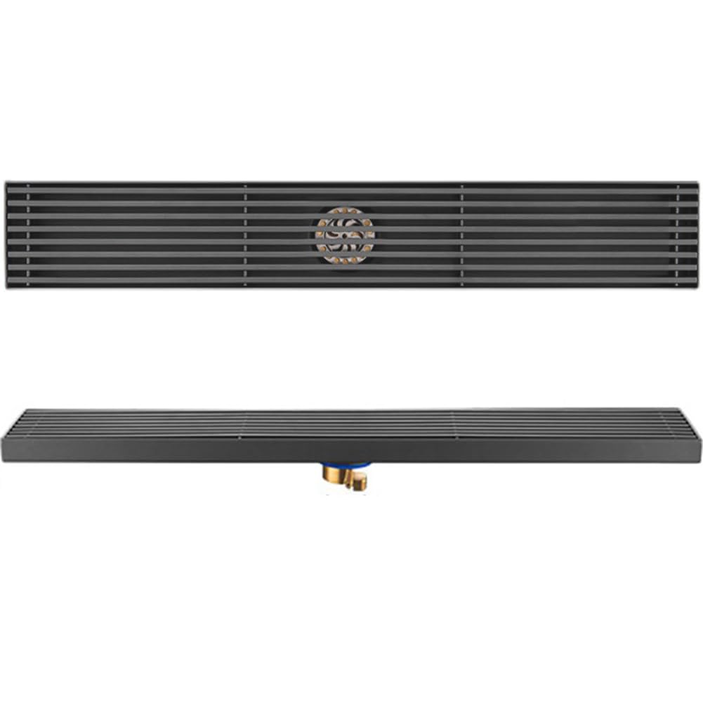40cm Matte Grey Linear Drain High Flow Floor Trench Drains with Grate Removable,Fast Drainage Rectangle Shower Drain Hair Strainer for Bathroom