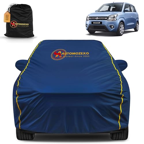 Maruti WagonR 100% Waterproof Car Cover (Midnight Blue) 6LYR HDPE 200gsm Strong Fabric for All Weather Protection, Mirror Pocket, Cotton Layer Cover, Adjustable Elastic Straps