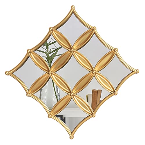Mirrorize Quadratischer goldfarbener Spiegel, 43,2 x 43,2 cm, für Wohnzimmer, Wanddekoration, goldfarbener Akzent gerahmter Badezimmerspiegel, dekorativer quadratischer Spiegel Cover