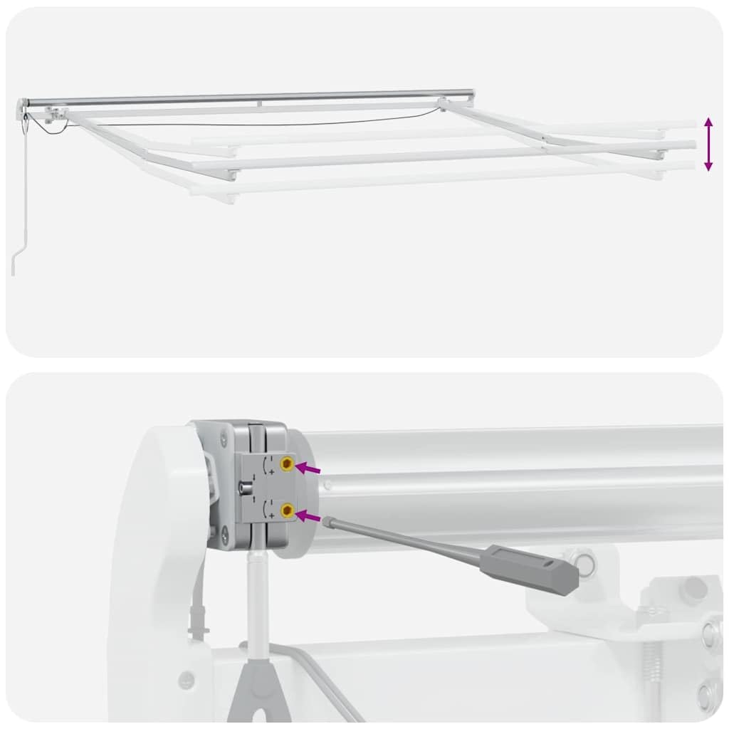 Rama markizy z listwami świetlnymi LED, biała, z aluminium, 350 x 250 cm, zwijana, z pilotem zdalnego sterowania, na taras, do ogrodu, balkonu, ochrona przed słońcem i deszczem w przypadku