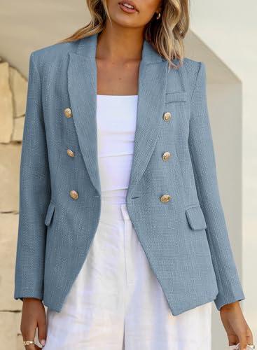 Happy Sailed Womens Tweed Blazers Casual Long Sleeve Double Breasted Open Front Blazer Jackets Work Suits