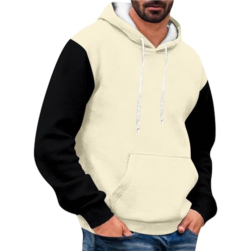 Mens Color Block Hoodies Pullover Casual Drawstring Hooded Sweatshirts Trendy Spring Shirt Long Sleeve Plus Size Tops