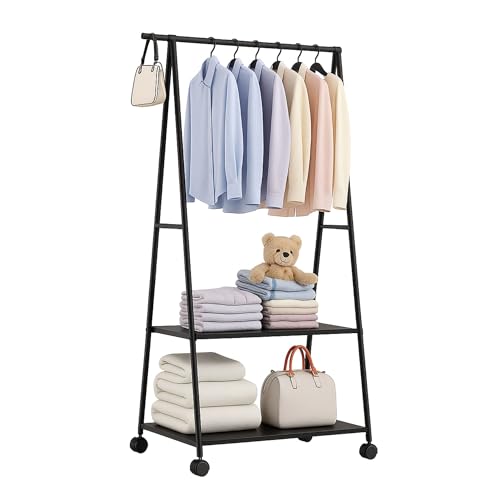 cecaro group – Stand Appendiabiti in Metallo con Ruote e Ripiani – Guardaroba 160x55x42 cm (Nero o Bianco) (Nero)