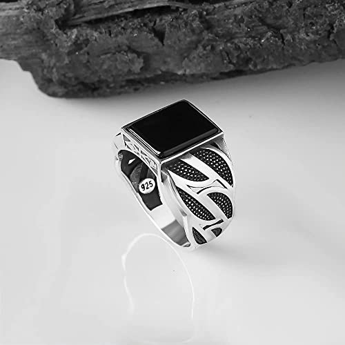 925 Sterling Silver Men's Ring with Onyx Stone, Handmade Engraved Black Onyx Gemstone Ring, Gift for Him, Minimalist Style3