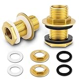 2 Pack Brass Bulkhead Fitting - 1/4' NPT Female Thread to 3/4' Male Thread Bulkhead Connector, Water Tank...