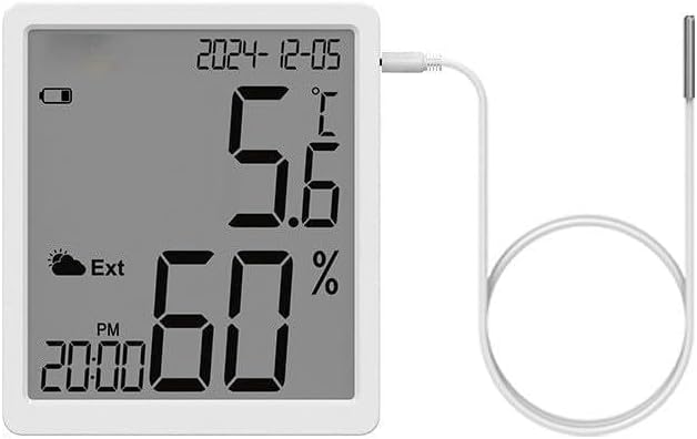 Digital Thermometer and Hygrometer with External 2m Temperature Probe, -20° to 50° / 20C95% RH, LCD Display, Magnetic/Wall Mountable, Lab Pharmacy Industrial Use
