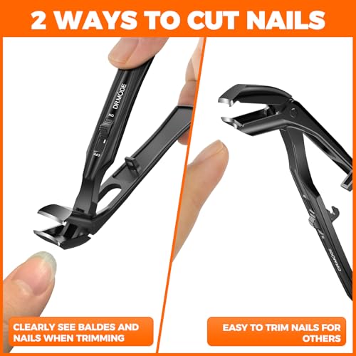 Winkelkopf Nagelknipser für Männer - DRMODE Ergonomischer Nagelknipser für Senioren mit Auffangbehälter Nagelzwicker für Dicke Nägel Premium Stahl- Nail clipper Schwarz