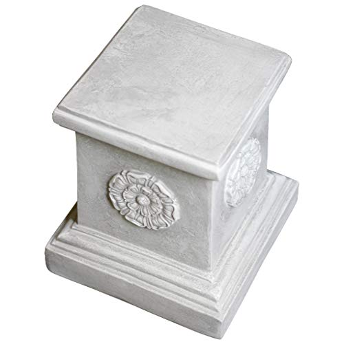 Design Toscano CL5194 English Rosette Sculptural Garden Plinth Base Riser, Large 33 cm, Polyresin, Antique Stone