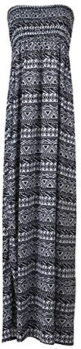 Loxdonz Robe longue à motif floral pour femme - Haut tubulaire - Robe d'été longue froncée, Petit aztèque, Large