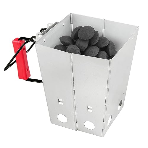 Royal Gourmet Foldable Charcoal Chimney Fire Starter Camping Grill, silver and red