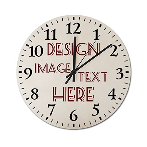 Nsipan Personalized Wood Round Clock, Custom Wooden Wall Clock with Picture, Personalized Wall Clock with Photo Text, Non Ticking Silent Wall Clocks for Living Room, Bedroom, Kitchen - 15.7 inch
