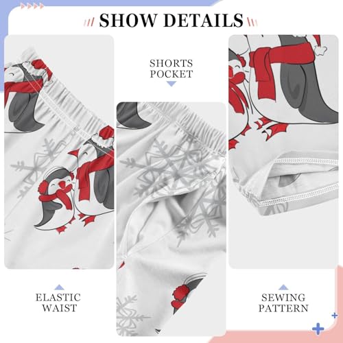 Winter Penguin Snowflake Boys Long Pants Soft Trousers Elastic Waist Kids Lounge Bottoms with Pockets S-XL4