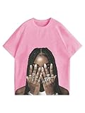 GORGLITTER Women's Oversized Graphic Tees Y2K Hip Hop Short Sleeve T Shirt Summer Loose Vintage Going Out Tops Pink Graphic Large
