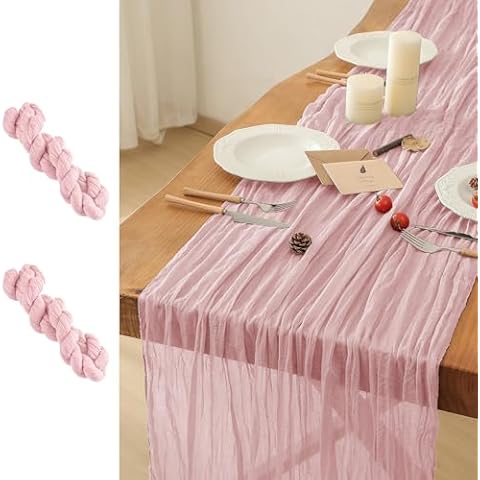 Leetaltree 2 Pack Dusty Pink Cheesecloth Table Runner, 35x120 Inch Boho Rustic Cheese Cloth Table Runner, Decorative Table Runners for Bridal Baby Shower Decorations or Wedding Table Decorations Cover
