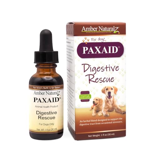 Amber NaturalZ Paxaid Digestive Rescue Herbal Supplement for Dogs and Puppies | Canine Herbal Supplement for Occasional Digestive Upset Support | 1 Fluid Ounce Glass Bottle | Manufactured in The USA