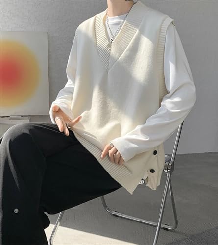 Mens Sweater Vest Winter Warm V-Neck Casual Loose Knitted Sleeveless Pullover Jumper3