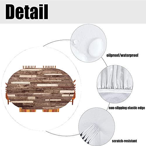 Wooden Oval Fitted Tablecloth, Wall Floor Textured Planks Panels Picture Art Print Grain Cottage Lodge Hardwood Pattern, For Kitchen Dining, Party, Holiday, Christmas, Buffet, Fits 42" X 60" Table #TOP3