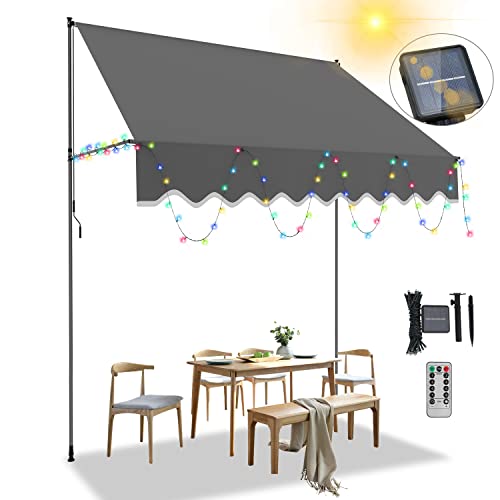 Joparri Klemmmarkise 200x120cm Grau mit Handkurbel ohne Bohren, 2 in 1 Balkonmarkise mit 5M Bunt Solar Lichterkette, UV-beständig & höhenverstellbar 211.5-305cm, Sonnenschutz wasserdicht Joparri Klemmmarkise 200x120cm Grau mit Handkurbel ohne Bohren, 2 in 1 Balkonmarkise mit 5M Bunt Solar Lichterkette, UV-beständig & höhenverstellbar 211.5-305cm, Sonnenschutz wasserdicht