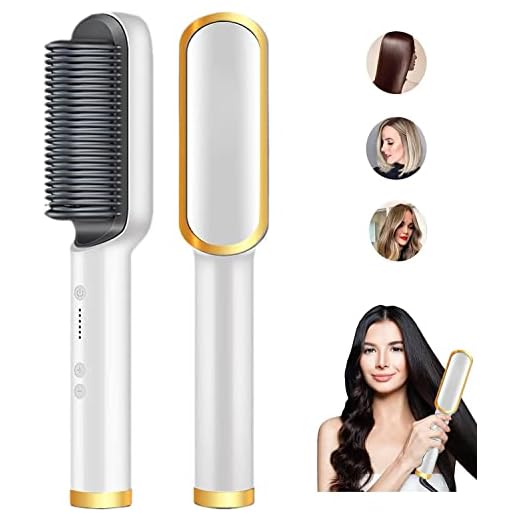 Negative Ion Hair Straightener Styling Comb, 2 in 1 Hair Straightener Brush and Curler with 5 Temp, Fast Heating,Anti Scald,Professional Hair Straightener Comb Home Travel Salon White
