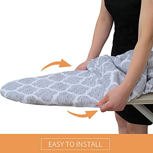 Braming Ironing Board Cover And Pad,15X54 Inch100% Cotton And Heavy Duty Thick Padding,Resists Staining And Scorching, Elasticized Edges And 2 Fasteners(Gray Lattic) #TOP5