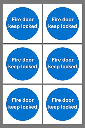 Fire door keep locked sign - 100x100mm, pack of 6 stickers on A4 sheet