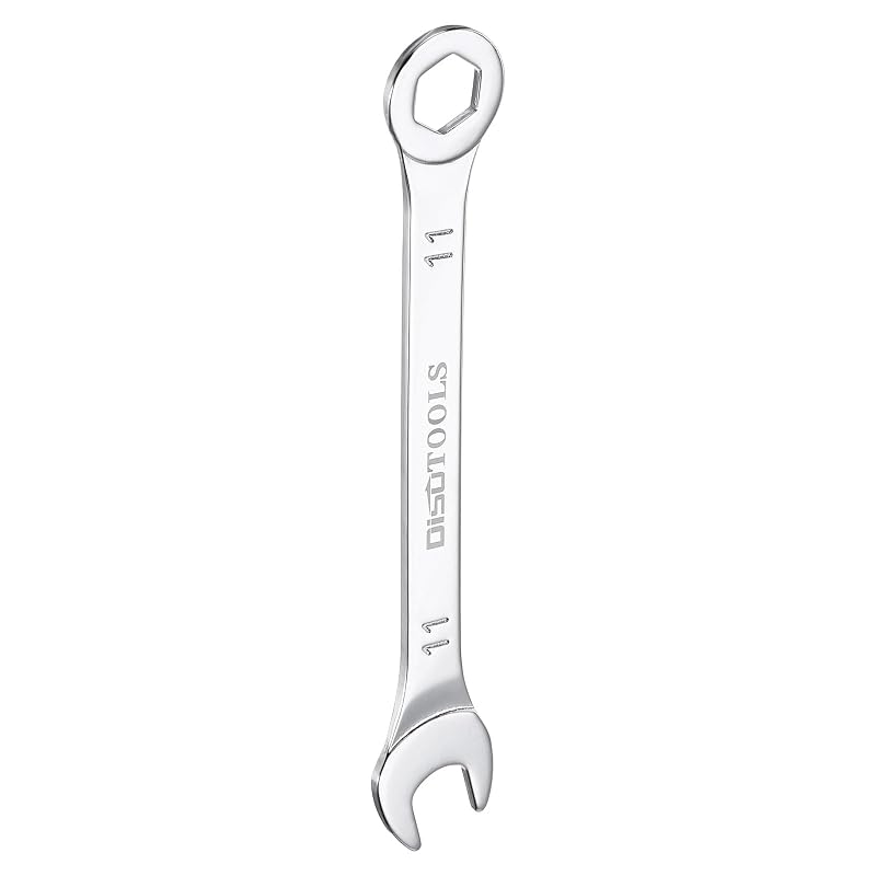 Chave combinada fina HARFINGTON 11 mm em aço CR-V cromado, boca aberta e estriado de 6 pontas com offset de 15°, 132 mm