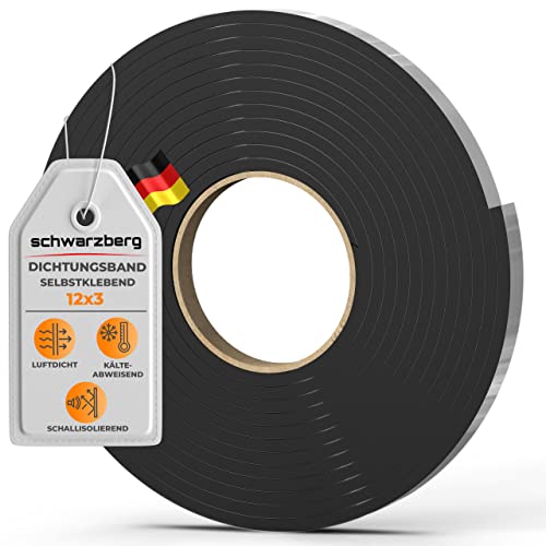 SCHWARZBERG Dichtungsband selbstklebend - Universal - 12mm x 3mm x 5m - Thermoband isolierend für Fenster und Türen - Schaumstoff aus Zellkautschuk