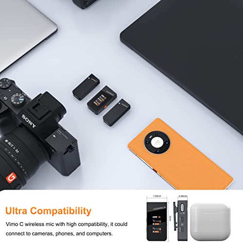 COMICA Vimo C2 Wireless Lavalier Microphone with Noise Cancellation, Safety Mode, IPS Reversible Display, Compact Wireless Lapel Mic for Android/DSLR Cameras/Computer/Live Streaming(2TX+1RX) - Image 5