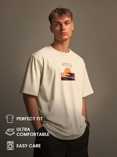 Image of Nobero Men's Oversized Graphic T-Shirt for Men | Soft Cotton | Drop Shoulder Relaxed Fit | Printed Casual Tshirt for Men