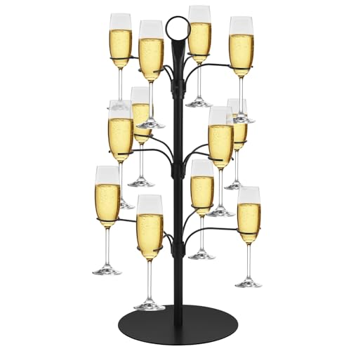 Loxiia Cocktail Tree Stand, Wine Glass Flight Tasting Display for Drinks, 3 Tier 12 Holders for Champagne, Cocktails, Tower Wine Glasses Holder for Weddings, Bridal Shower, Bar Parties & Events