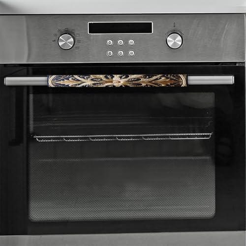 Image of Pardick Gold Blue Ethnic Refrigerator Door Handle Covers Set of 2 Gold Blue Ethnic Washable Fridge Dishwasher Mocrowave Oven Door Decor Protector Handle Cover Kitchen Appliance Decorative
