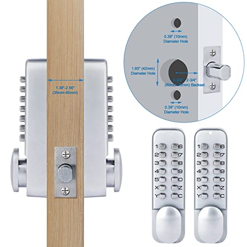 Keyless Entry Door Lock With Keypad Deadbolt, Double Sided Mechanical Keypad Latch Door Lock With Handle, Combination Lock With Keypad Door Knob For Outdoor Gates Fences Windows, Passage Mode, Silver #TOP5
