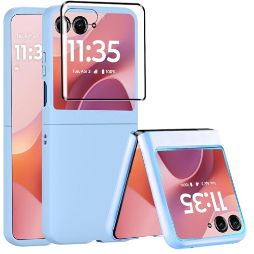 AFENGBOX Case for Motorola Razr 2025,Razr 2025 Phone Case with Screen Protector,Slim Thin Shockproof Protective Bumper Cover for Moto Razr 2025,Light Blue