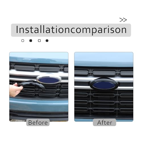 Image of Rear and Front Emblems Trim Ring Cover Compatible with Ford Maverick 2022-2025, Car Front and Rear Logo Circles Cover, Front Hood Rear Trunk Emblem Logo Decorative Accessories (Glossy Black)