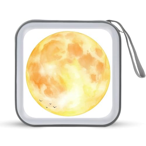 DuduYH Full Moon Watercolor CD Case DVD Storage Case Portable