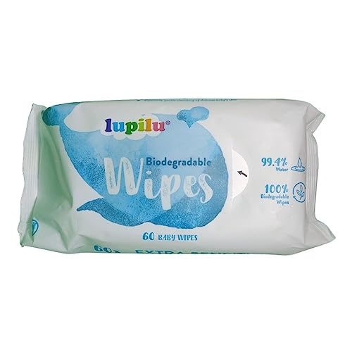Paquete de 24 toallitas húmedas para recién nacidos 99% de agua pura sensibles (60 toallitas por paquete) biodegradables hechas de 100% fibras vegetales LUPILU