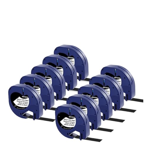 5PK 10PK �ADymo �e�[�v 12mm �N���A Letratag ���t�B�� 12267 91331 91203 LT ���x���}�V�� LT-100H LT-100T �ɑΉ�(10 White on Black)
