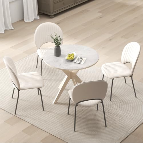 Image of Giantex 36 inch Round Wood Dining Table, Farmhouse Kitchen Table with Intersecting Pedestal Base & Solid Rubber Wood Legs, Vintage Coffee Tables for Dinette, Small Spaces, Restaurant, White