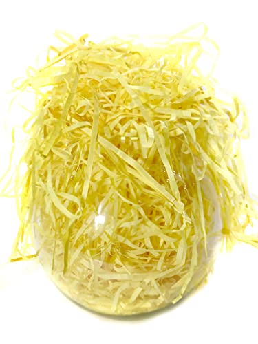 Image of Eco Sarras thin shredded paper crinkle paper grass strips gift tray decoration, gift hamper decorations, gift box fillers, wedding birthday & valentines day gift (200 Grams, Yellow)