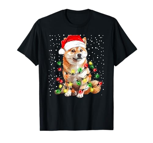 Shiba Inu Hund mit Lichterkette für Weihnachten T-Shirt