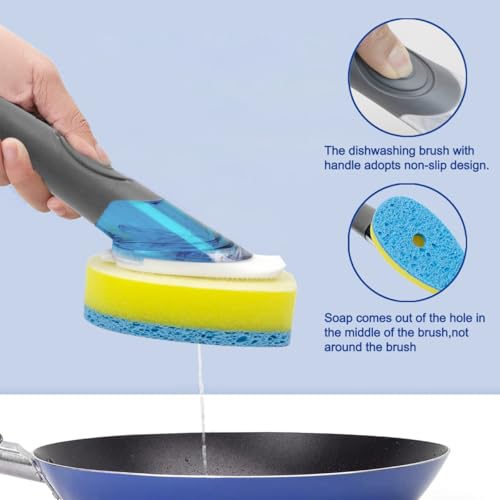 Image of CELOX Dish Sponge with Handle, Non-Scratch Soap Dispensing Dishwand
