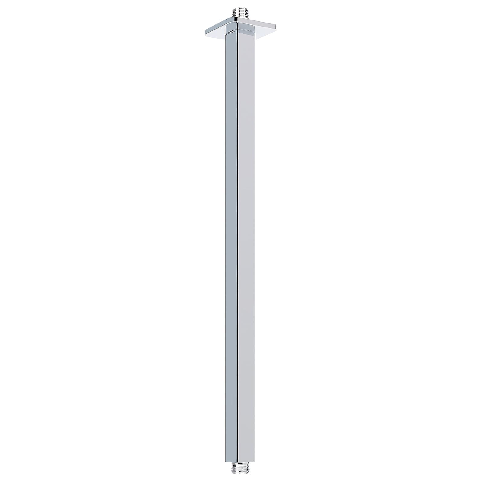 HarJue Ceiling Mounted Shower Arm, Rain Shower Head Square Extension Arm with Flange and Teflon Tape Stainless Steel Ceiling Mount Shower Extender for Fixed Shower Head (24 Inch, Chrome)