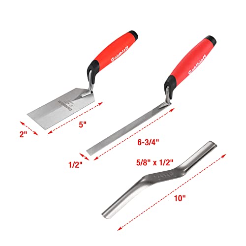 Goldblatt 6PCS Masonry Hand Tool Set - 11" x 5-1/2" Philadelphia Brick Trowel, 2PC Pointing Trowel, 5" x 2" Margin Trowel, 1/2" Tuck Pointing Trowel, 5/8” x 1/2” Convex Brick Jointer - Image 3