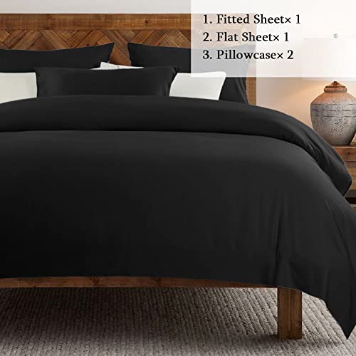 Image of SONORO KATE Bed Sheet Set Super Soft Microfiber 1800 Series Luxury Egyptian Sheets 18-Inch Deep Pocket Wrinkle and Hypoallergenic-4 Piece(Queen Black)