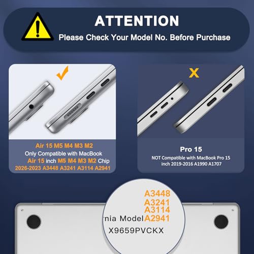 Image of MOSISO Compatible with MacBook Air 15 inch Case M4 M3 M2 2025 2024 2023 Release A3241 A3114 A2941 with Touch ID, Plastic Hard Shell Case&Keyboard Cover&Screen Protector&Storage Bag, Translucent