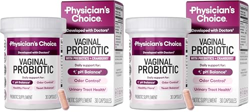 Image of Physician's CHOICE Vaginal Probiotics for Women - pH Balance, Odor Control, Yeast Balance, Vaginal Flora & Feminine Health - 6B CFU with Organic Prebiotics and Cranberry Extract - 30 CT (Pack of 2)